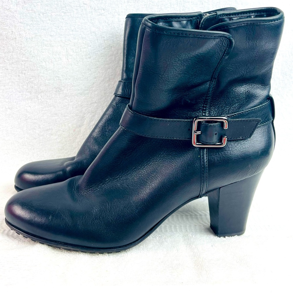 Clarks Black Leather Heeled Boots Size 10